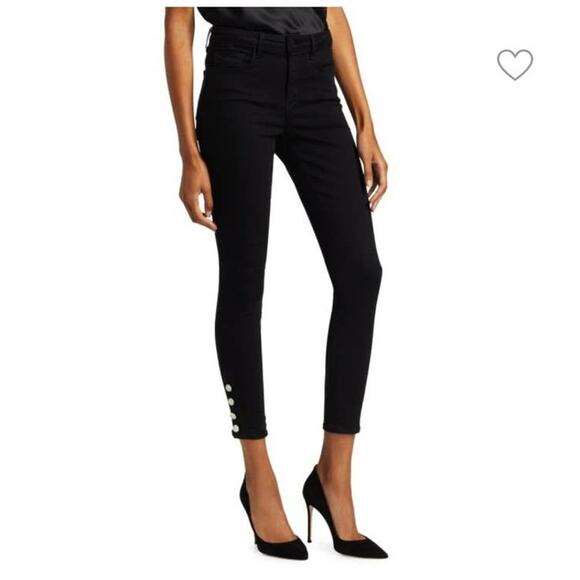 L'Agence Lindsey Cropped Black Skinny Jeans with Rhinestone buttons Size 25 NWT - Picture 1 of 8